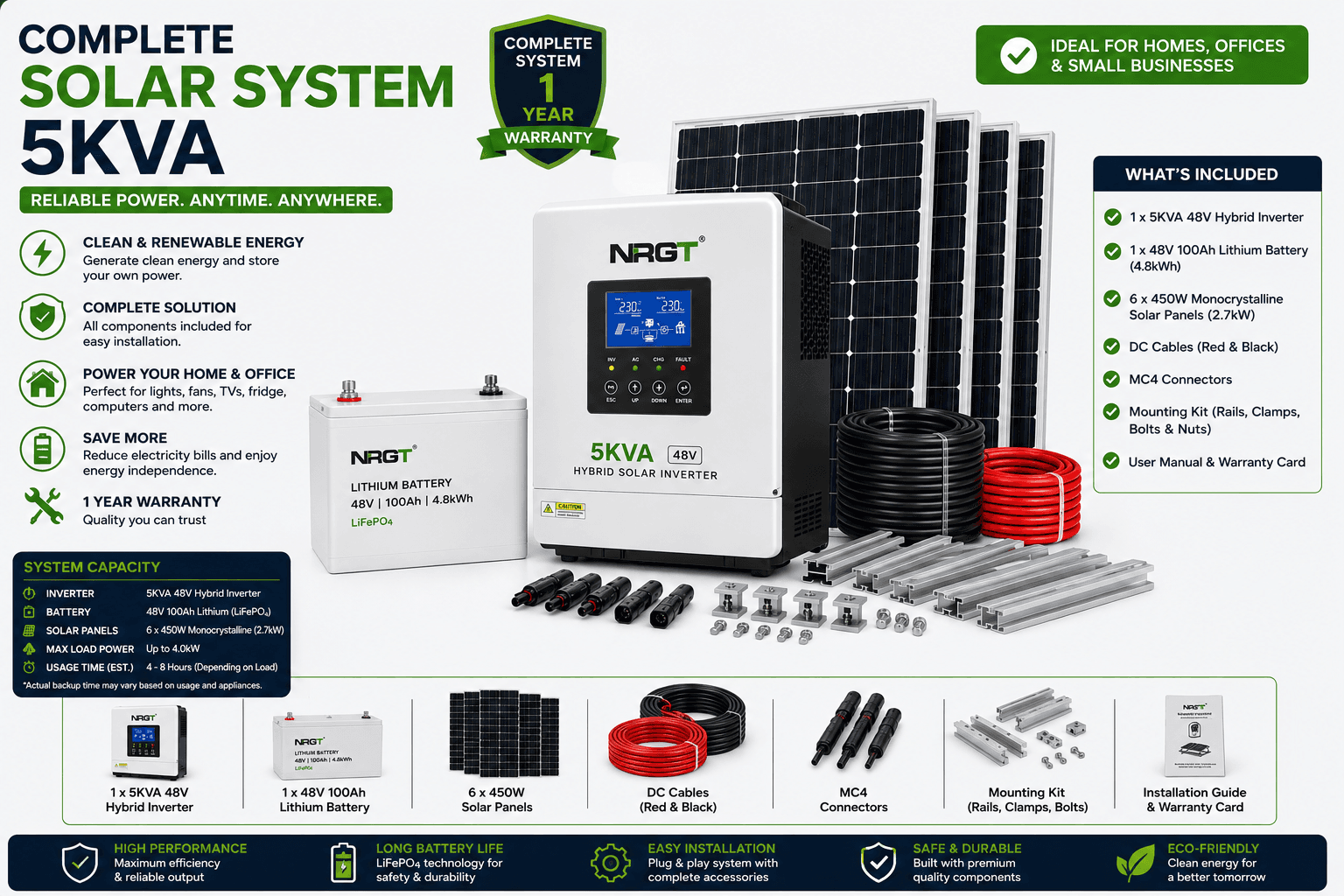 Complete Solar Powered System 5kVA