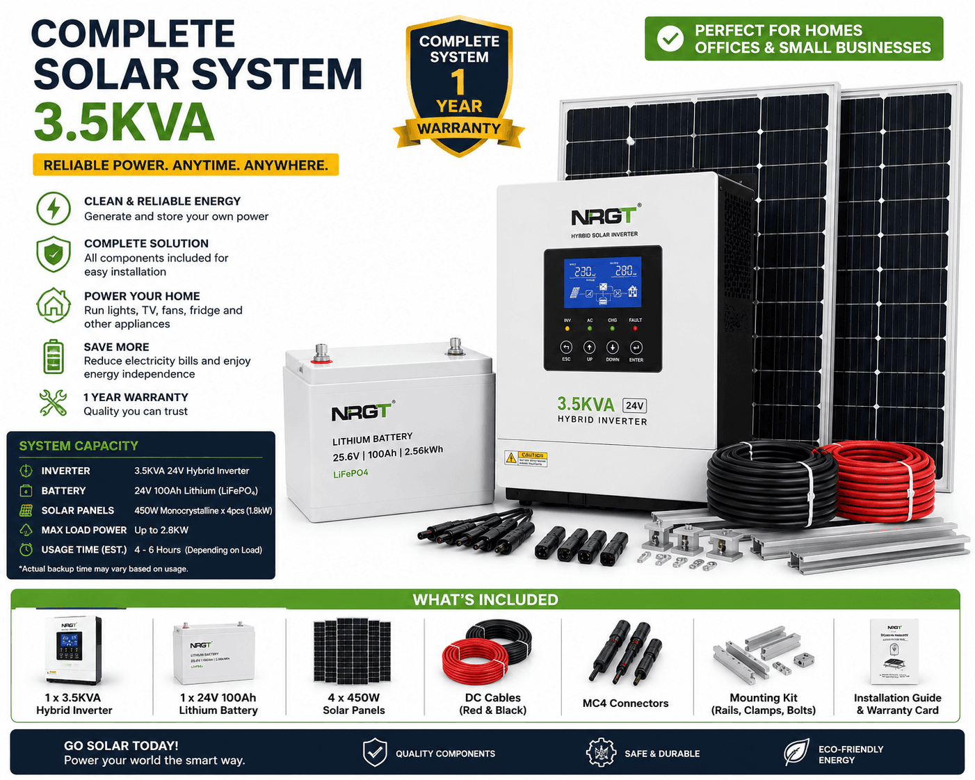 Complete Solar Powered System 3.5kVA